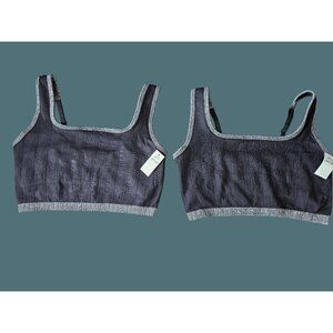 Aerie Ribbed Wireless Sports Bra Crop Top Bralette Women M Black/Gray Set Of Two